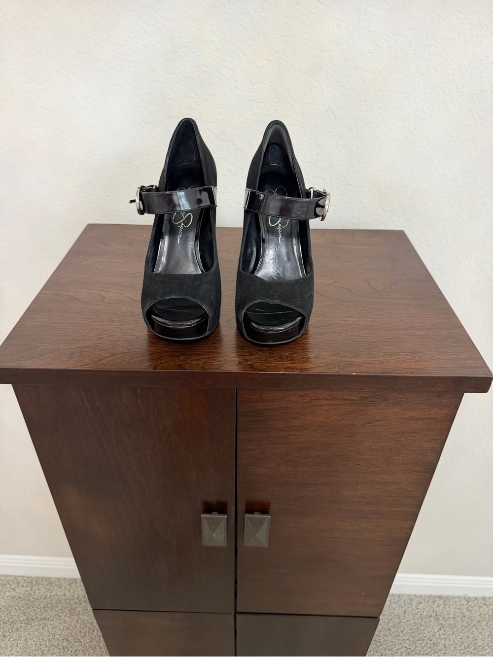 Jessica Simpson Black Peep-Toe Mary Jane Heels